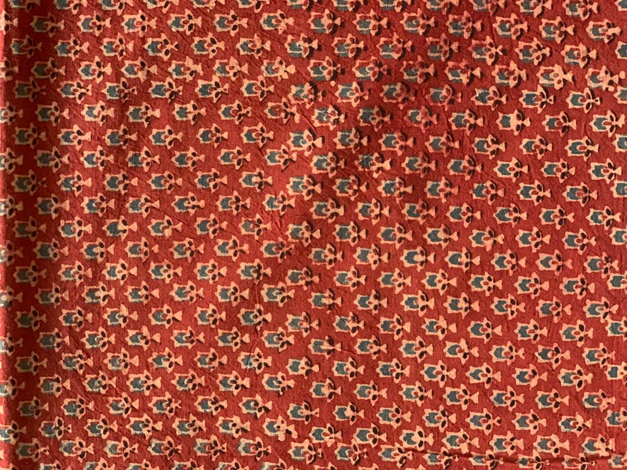 Natural Dye Red Handblock Small Butti Ajrakh Cotton Fabric