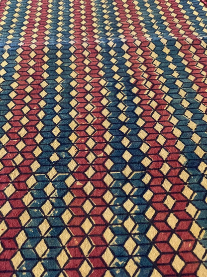 Natural Dye Turmeric Yellow Handblock Ajrakh Cotton Fabric