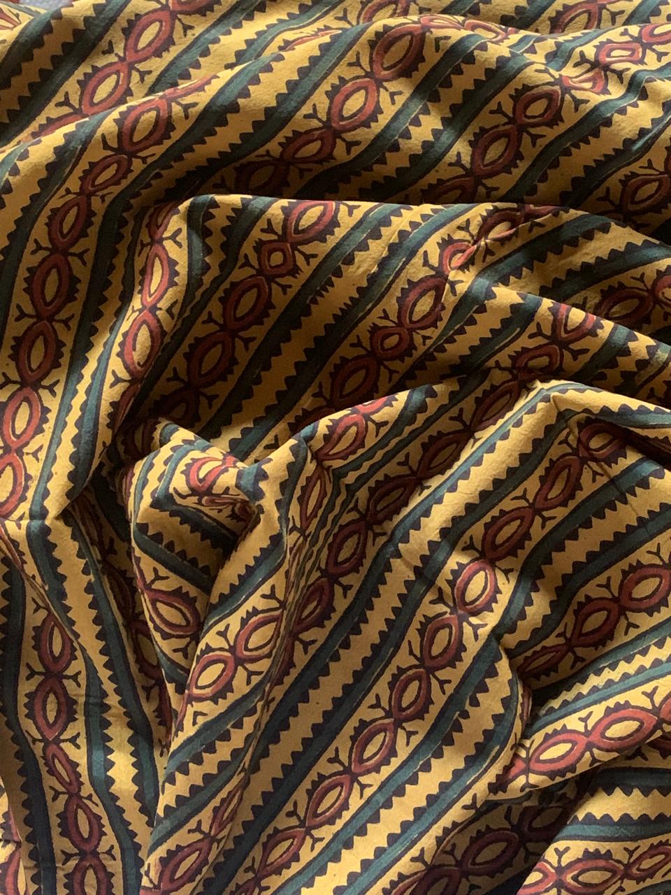 Natural Dye Turmeric Yellow Ajrakh Cotton Fabric