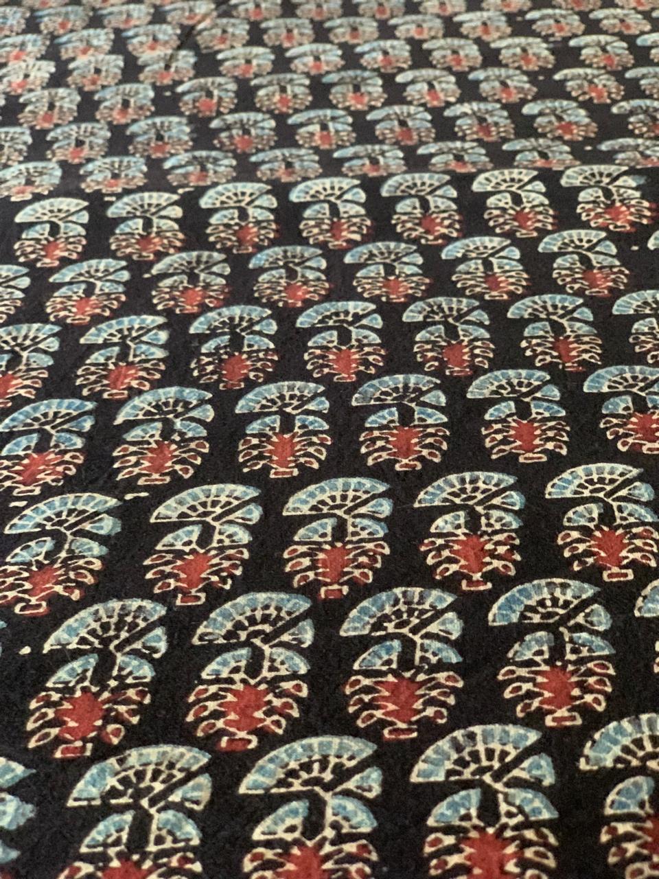 Natural Dye Black Handblock Ajrakh Cotton Fabric