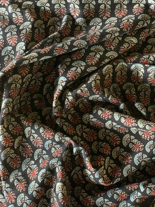 Natural Dye Black Handblock Ajrakh Cotton Fabric
