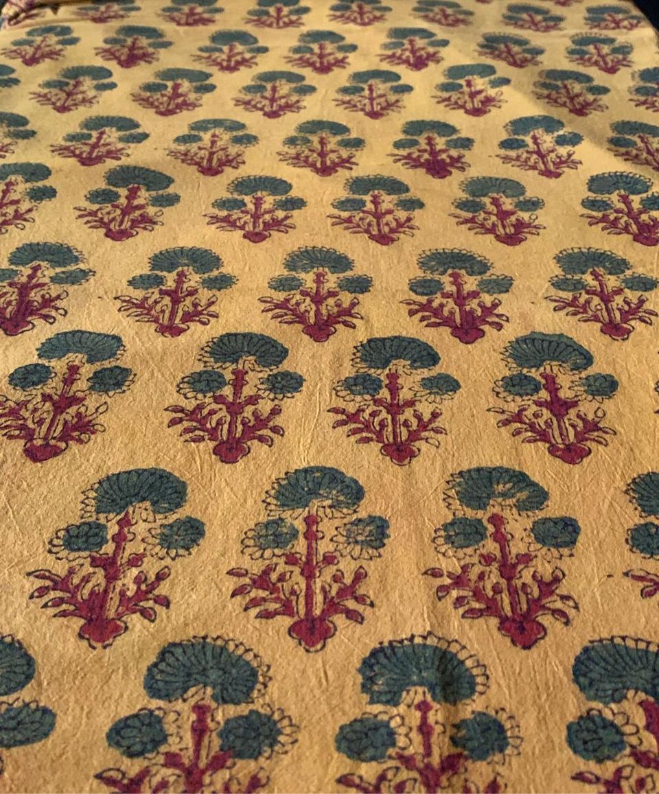 Natural Dye Turmeric Yellow Handblock Ajrakh Cotton Fabric