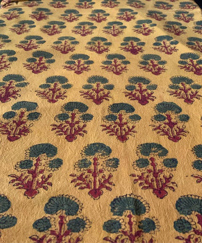 Natural Dye Turmeric Yellow Handblock Ajrakh Cotton Fabric