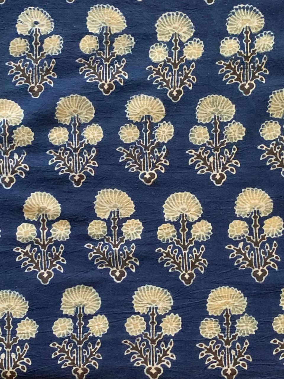 Natural Dye Indigo Handblock Ajrakh Cotton Fabric