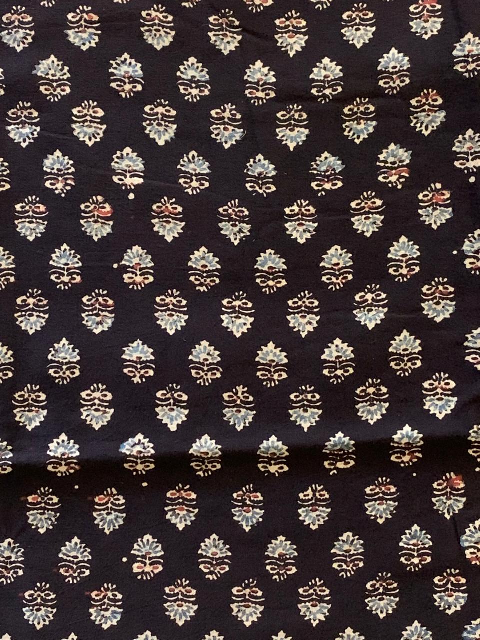 Natural Dye Black Handblock Ajrakh Cotton Fabric
