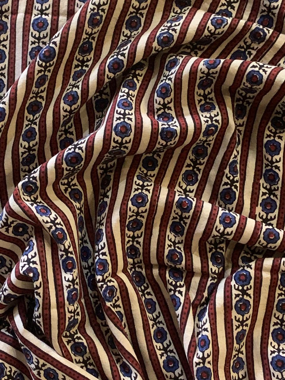 Natural Dye White Maroon Handblock Ajrakh Cotton Fabric