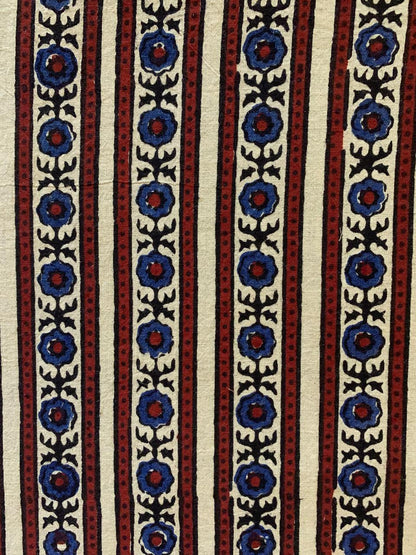Natural Dye White Maroon Handblock Ajrakh Cotton Fabric