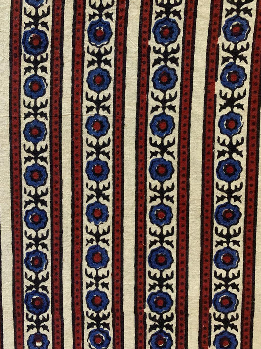 Natural Dye White Maroon Handblock Ajrakh Cotton Fabric