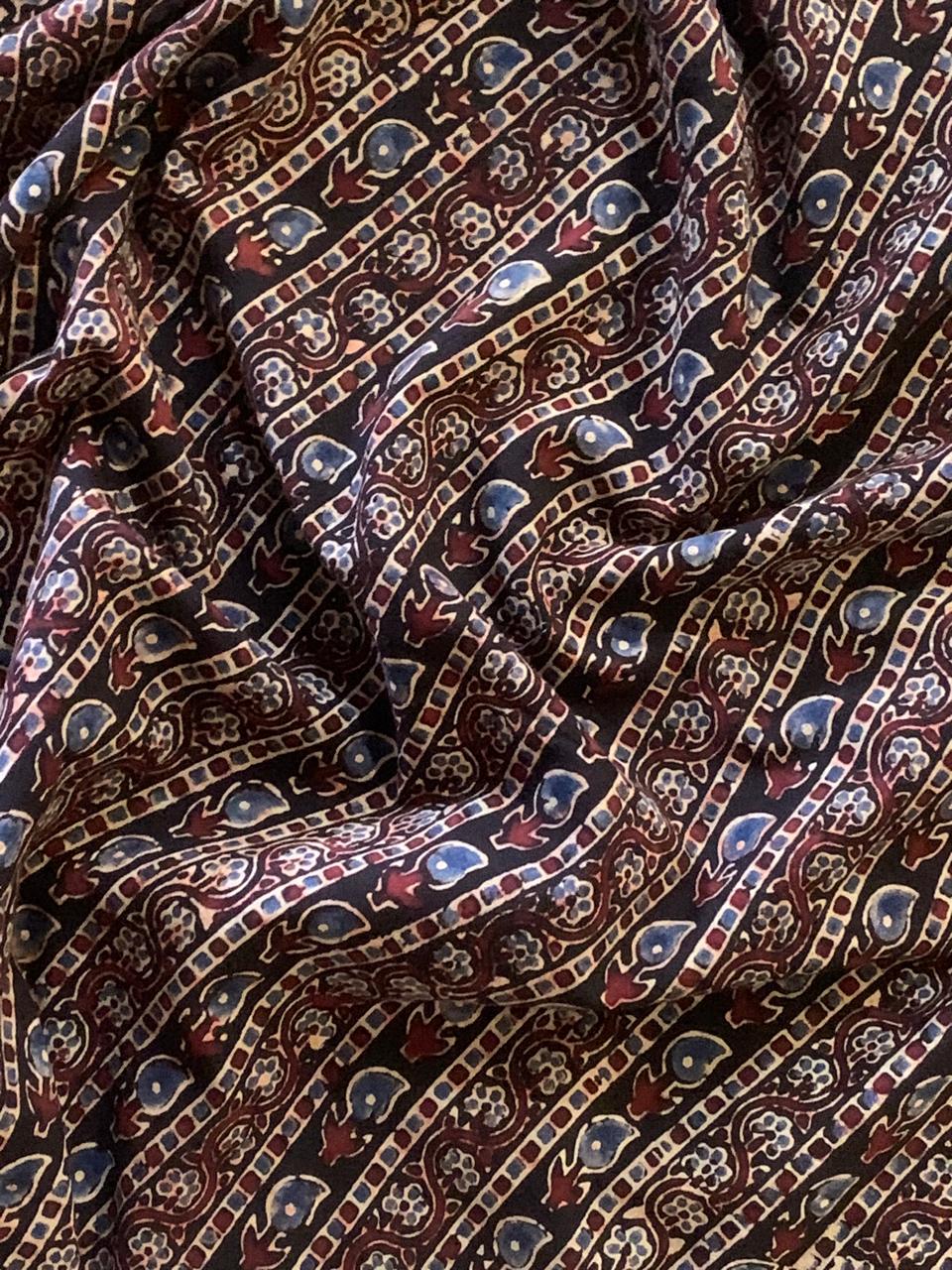Natural Dye Black Maroon Handblock Ajrakh Cotton Fabric
