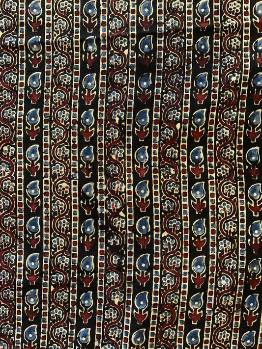 Natural Dye Black Maroon Handblock Ajrakh Cotton Fabric