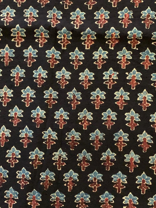 Natural Dye Black Indigo Handblock Ajrakh Cotton Fabric
