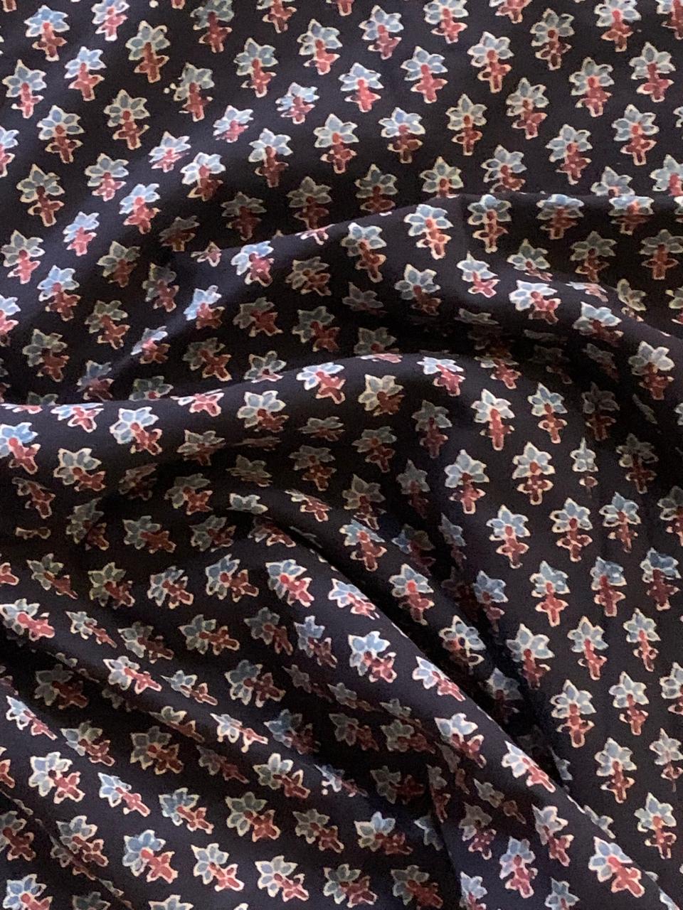 Natural Dye Black Indigo Handblock Ajrakh Cotton Fabric