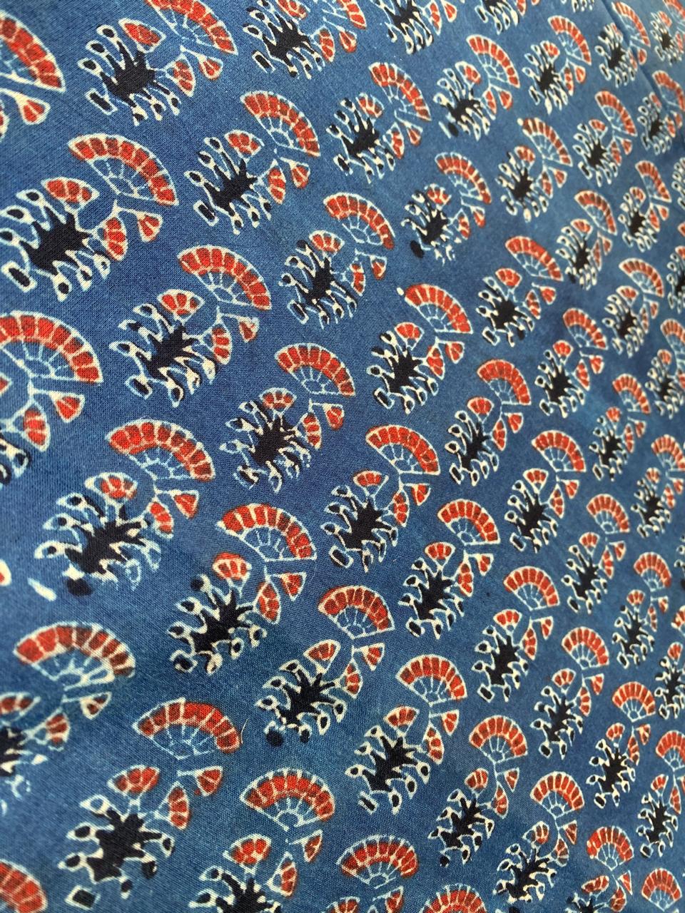 Natural Dye Indigo Maroon Handblock Ajrakh Cotton Fabric