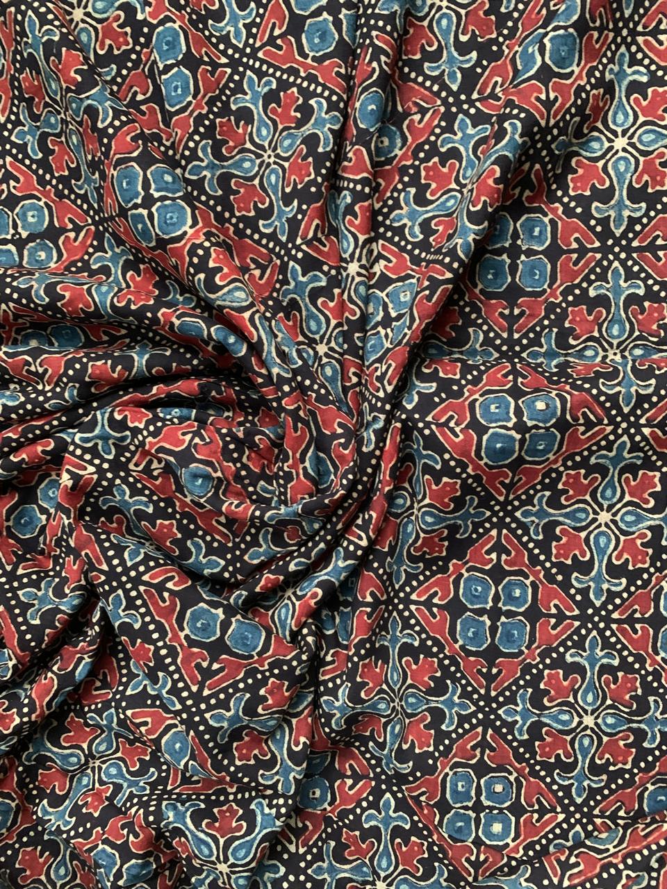 Natural Dye Black Indigo Handblock Ajrakh Cotton Fabric