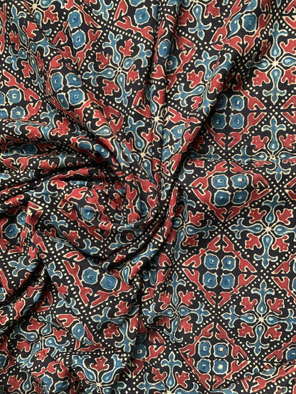 Natural Dye Black Indigo Handblock Ajrakh Cotton Fabric