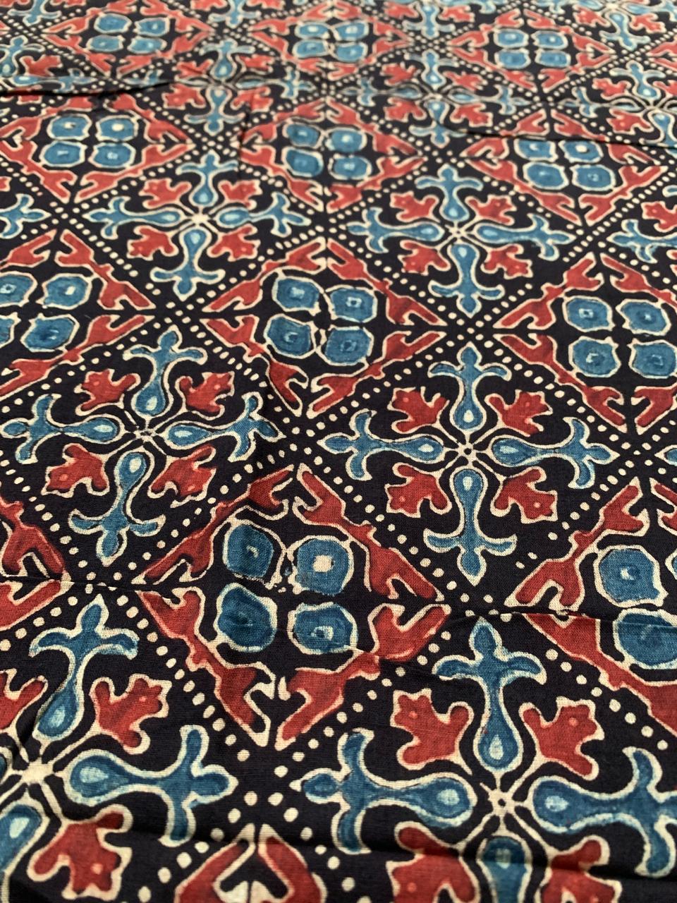 Natural Dye Black Indigo Handblock Ajrakh Cotton Fabric