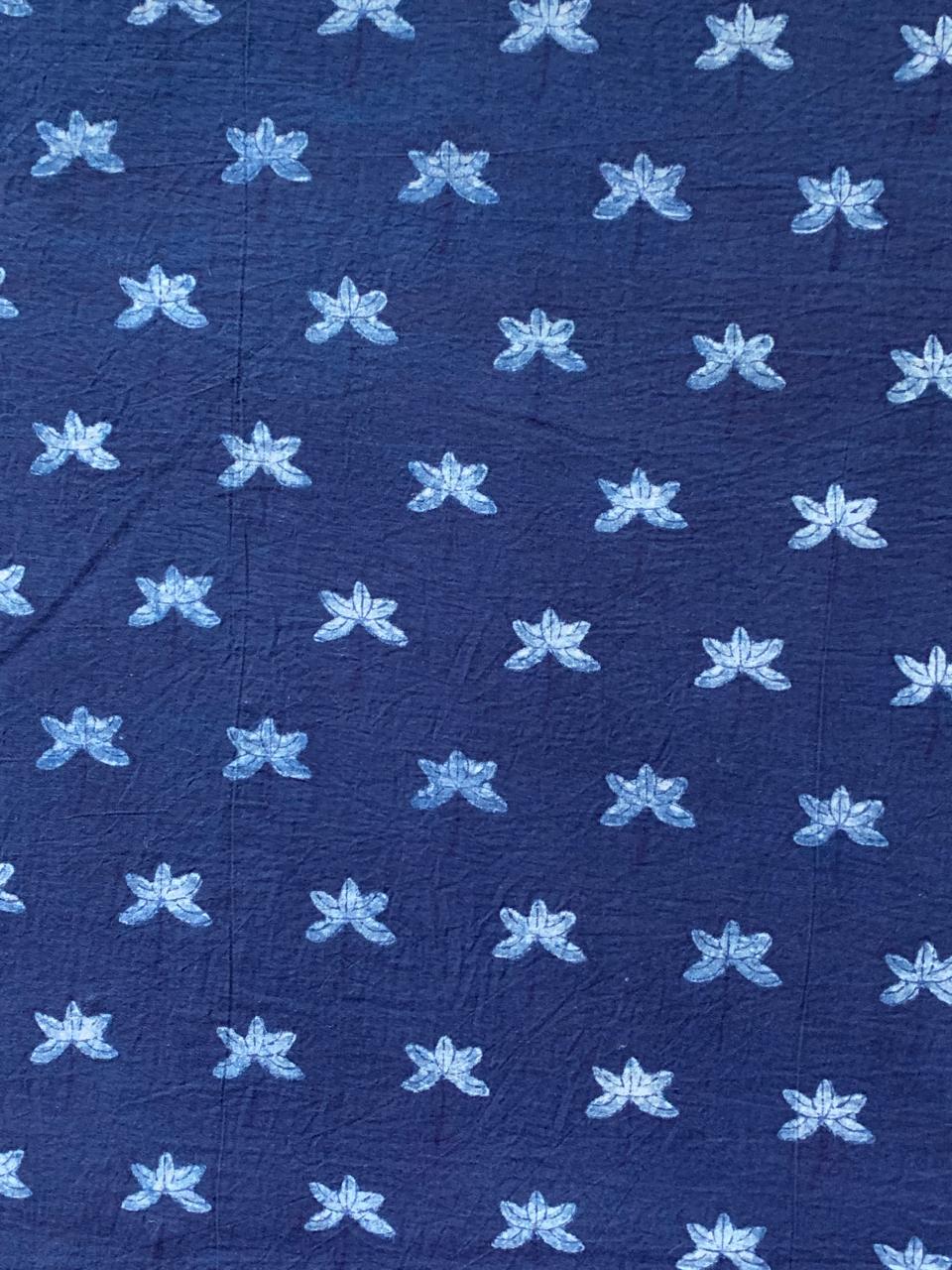 Dabu Indigo Natural Dye Handblock Printed Floral Cotton Fabric