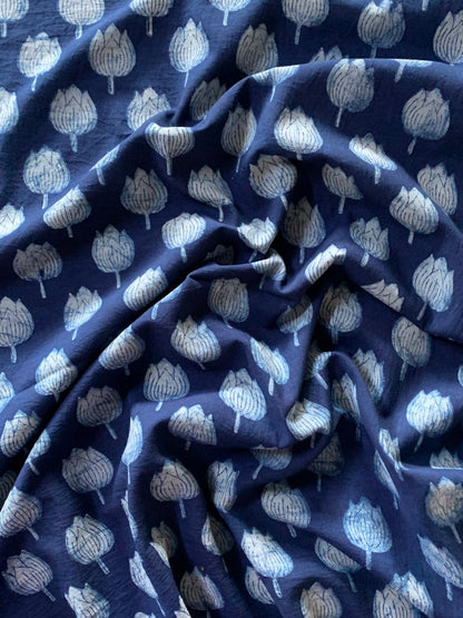 Dabu Indigo Natural Dye Handblock Printed Fabric