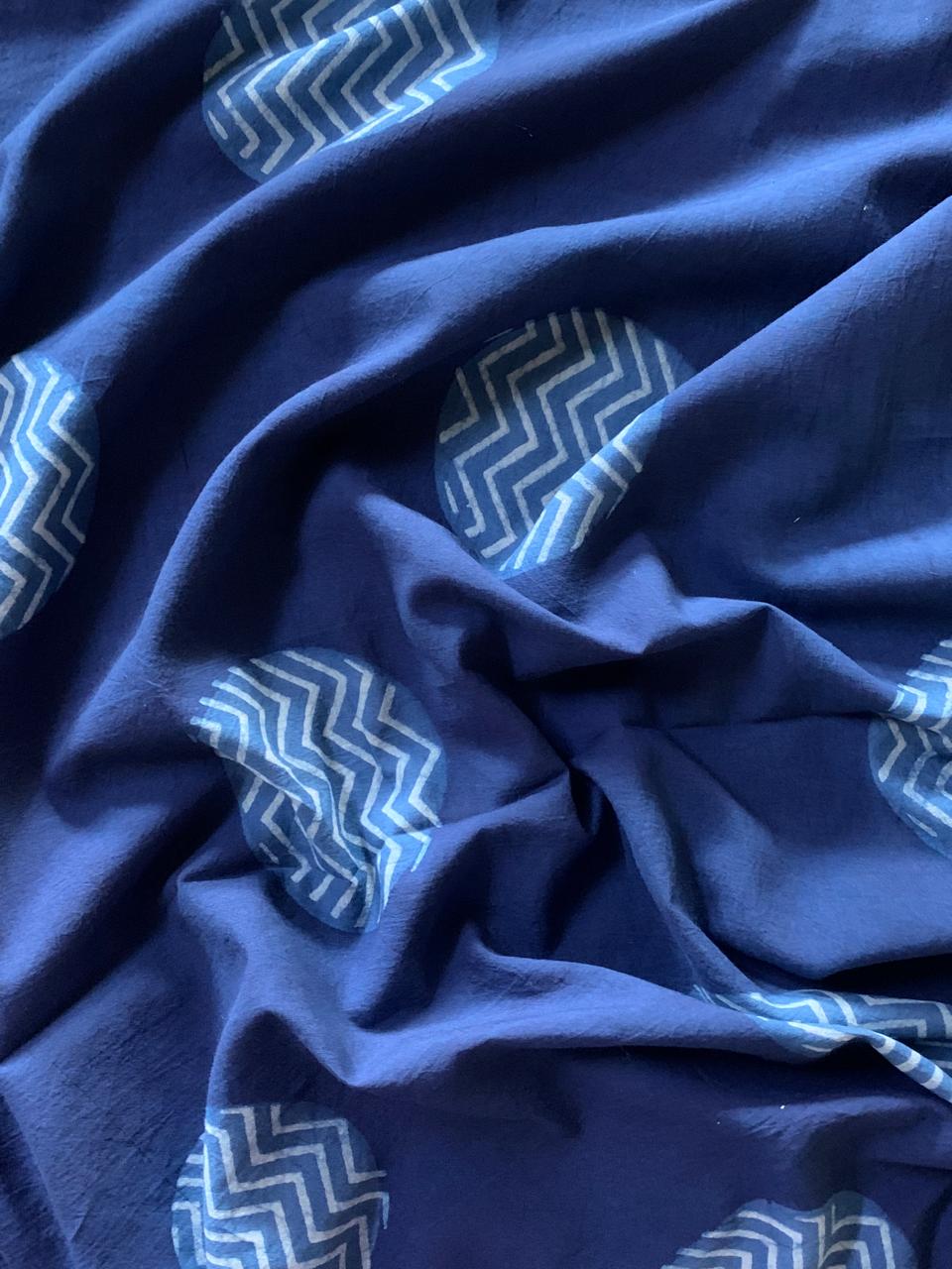 Dabu Indigo Natural Dye Handblock Printed Jumbo Dot Cotton Fabric