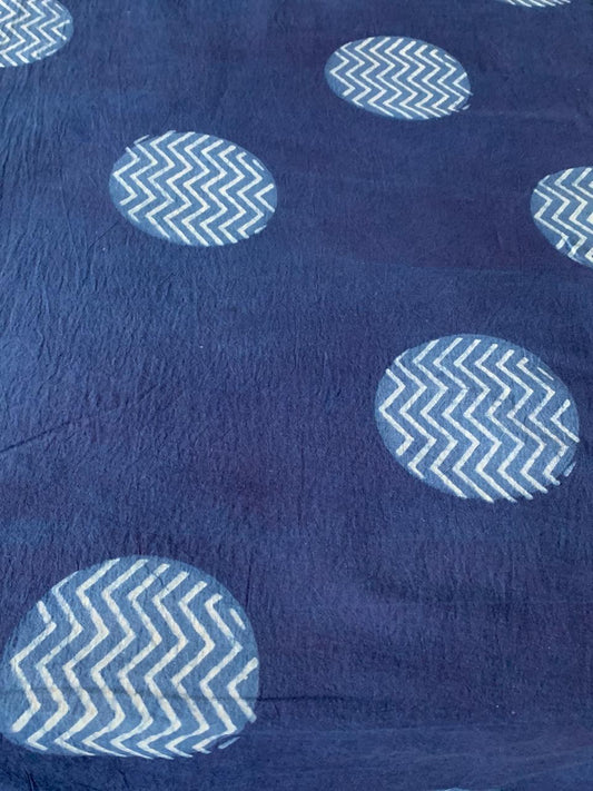 Dabu Indigo Natural Dye Handblock Printed Jumbo Dot Cotton Fabric