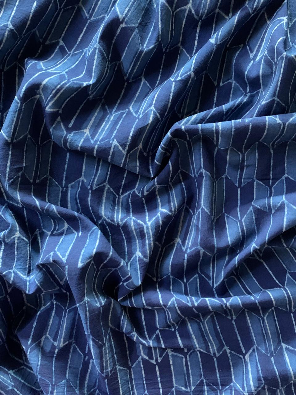 Dabu Indigo Natural Dye Handblock Printed Cotton Fabric.