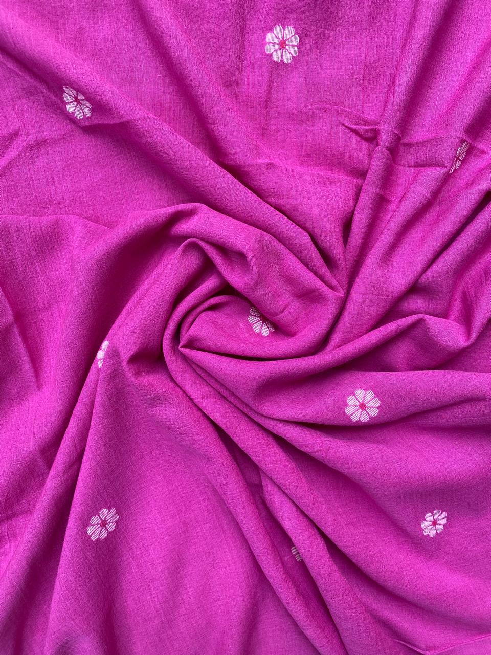 Pink Butti Handloom Cotton Jamdani Fabric