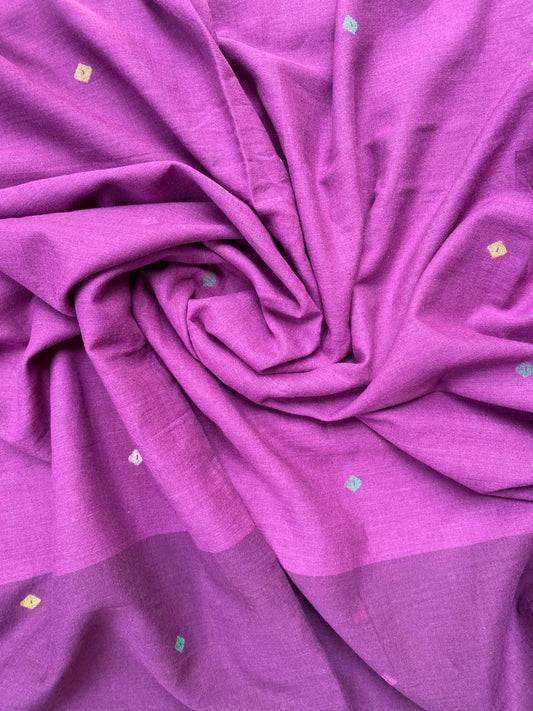 Magenta Small Butti Handloom Cotton Jamdani Fabric