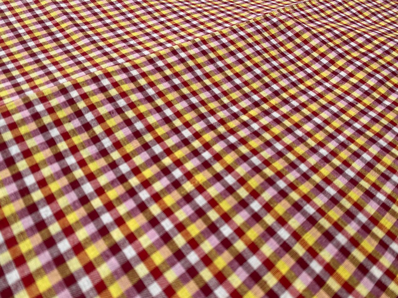 Red Checks Handloom Cotton Fabric