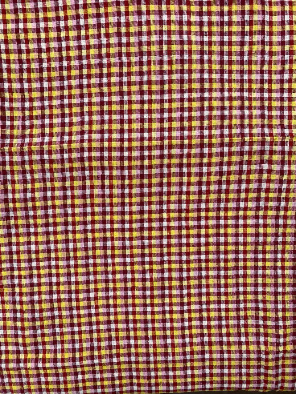 Red Checks Handloom Cotton Fabric