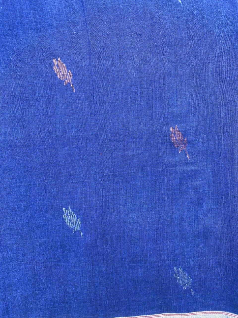 Blue Copper Silver Butti Handloom Cotton Jamdani Fabric