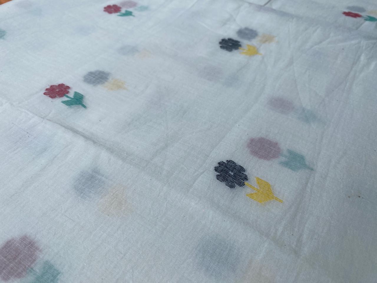 White Flower Butti Handloom Cotton Fabric