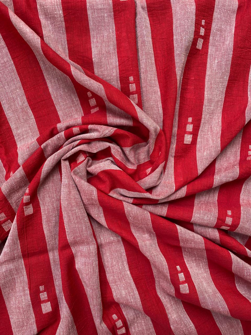 Red Stripe Handloom Cotton Jamdani Fabric
