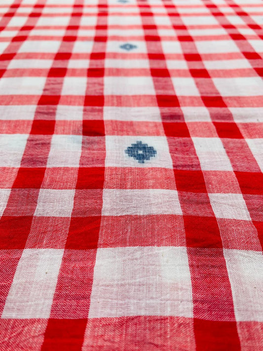 RED AND CREAM CHECKS HANDLOOM JAMDANI COTTON FABRIC