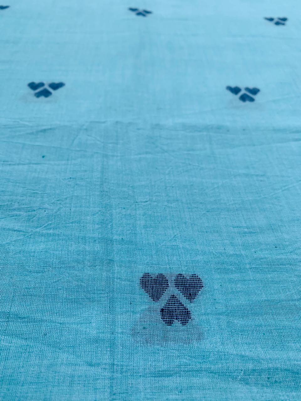 SKY BLUE TRIPLE HEART HANDLOOM COTTON JAMDANI FABRIC