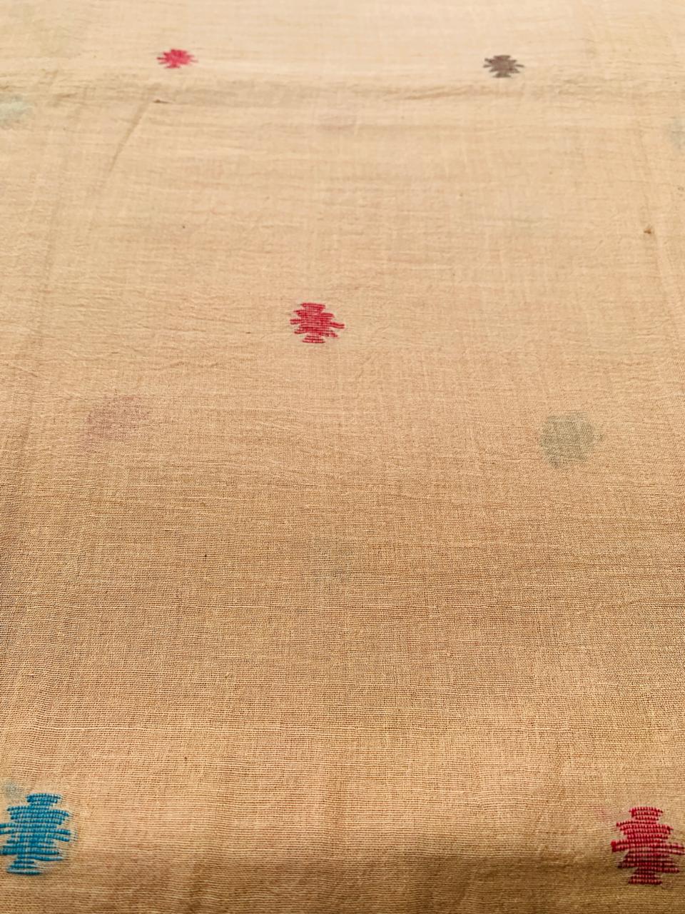BEIGE BUTTI HANDLOOM JAMDANI COTTON FABRIC