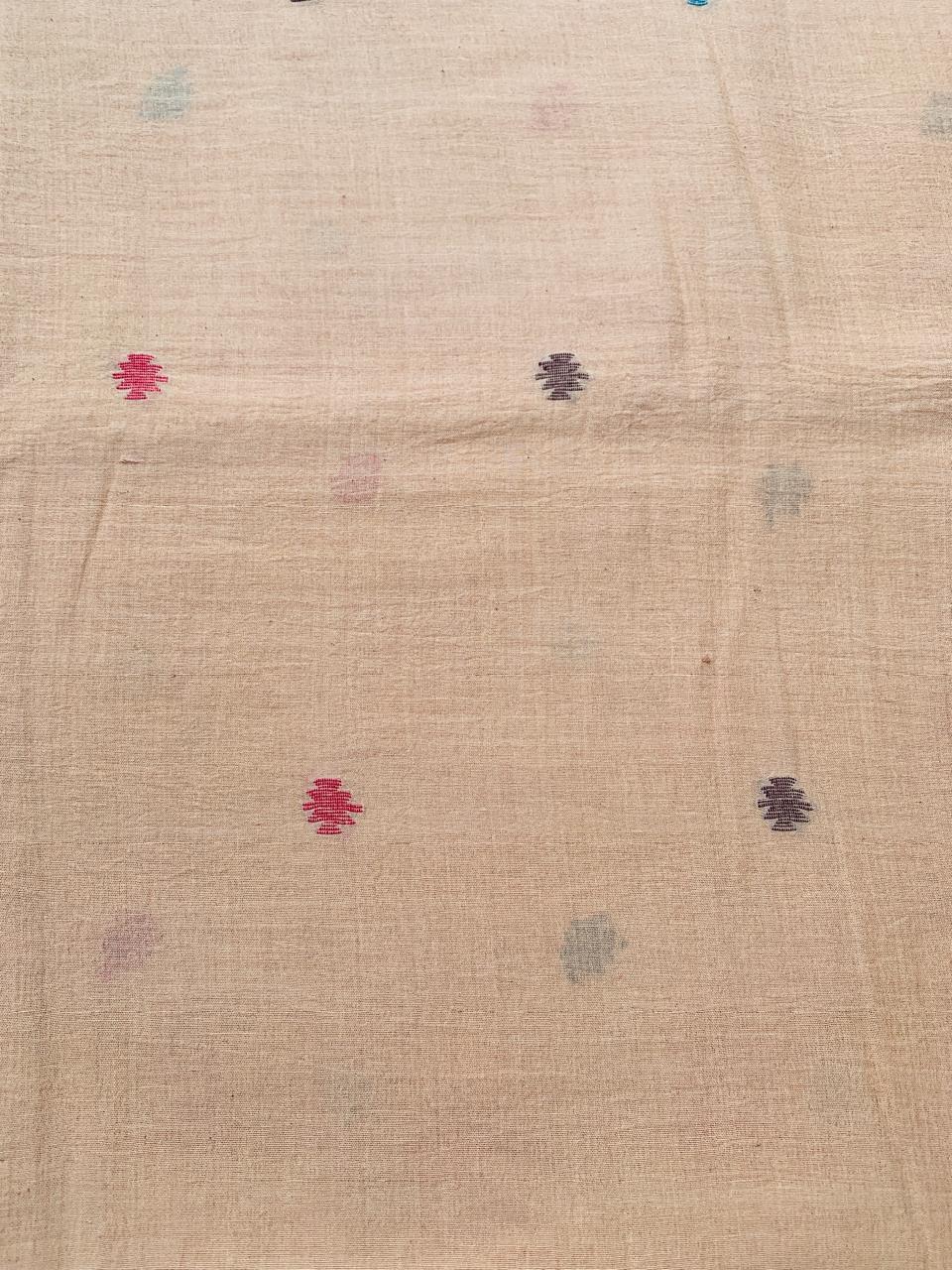 BEIGE BUTTI HANDLOOM JAMDANI COTTON FABRIC