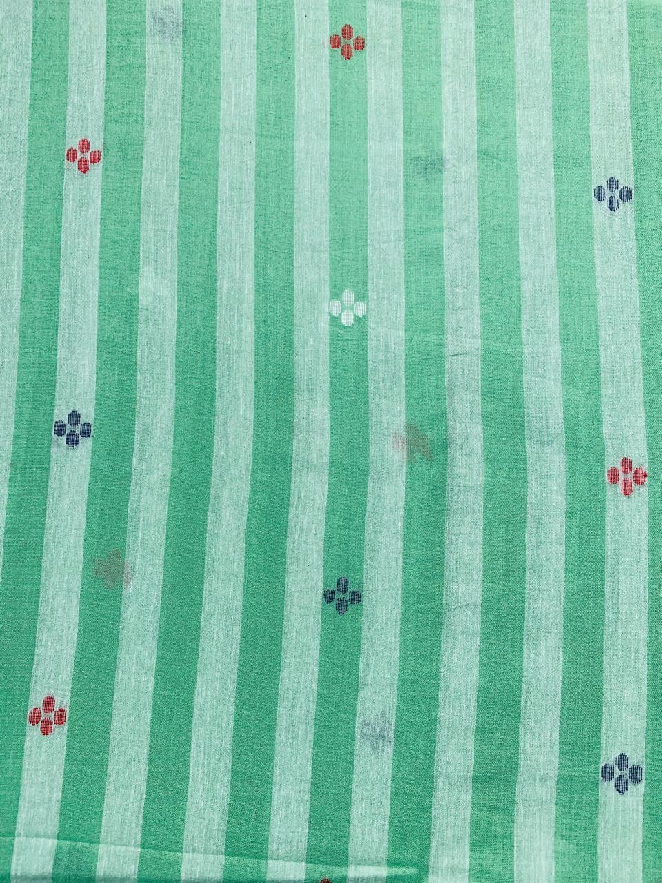 PISTA GREEN STRIPE BUTTA JAMDANI HANDLOOM COTTON FABRIC