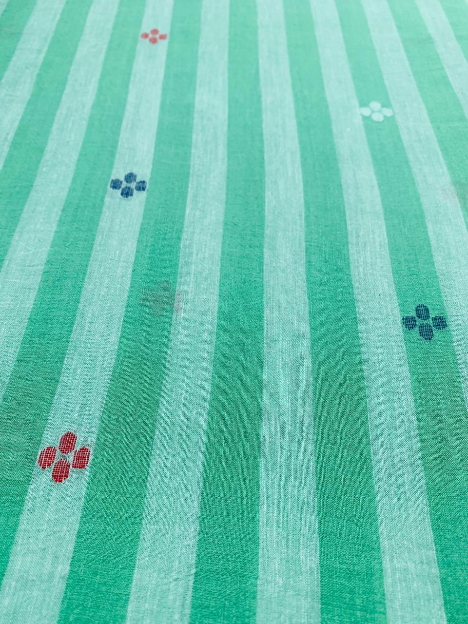 PISTA GREEN STRIPE BUTTA JAMDANI HANDLOOM COTTON FABRIC