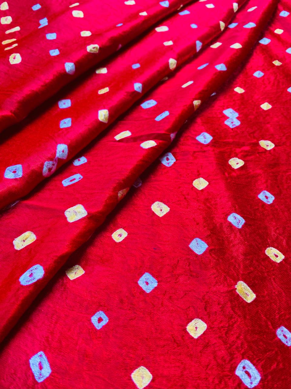 Modal Gaji Red Bandhej Tie Dye Fabric