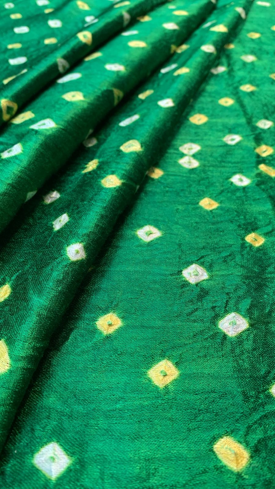 Modal Gaji Silk Green Bandhani Tie Dye Fabric
