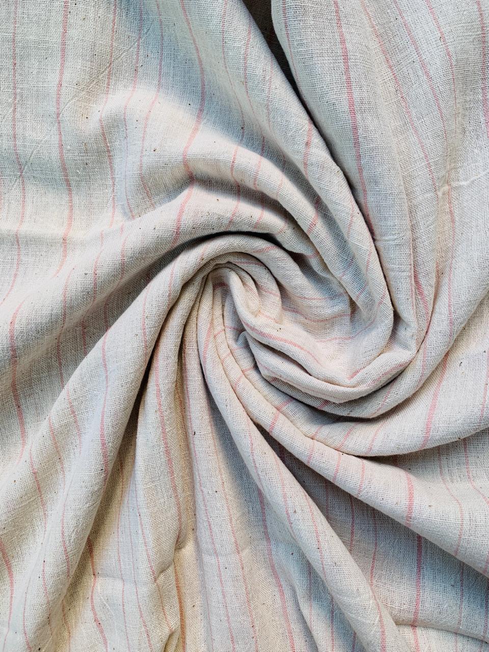 Kala Cotton Pink Line Natural White Handloom Fabric