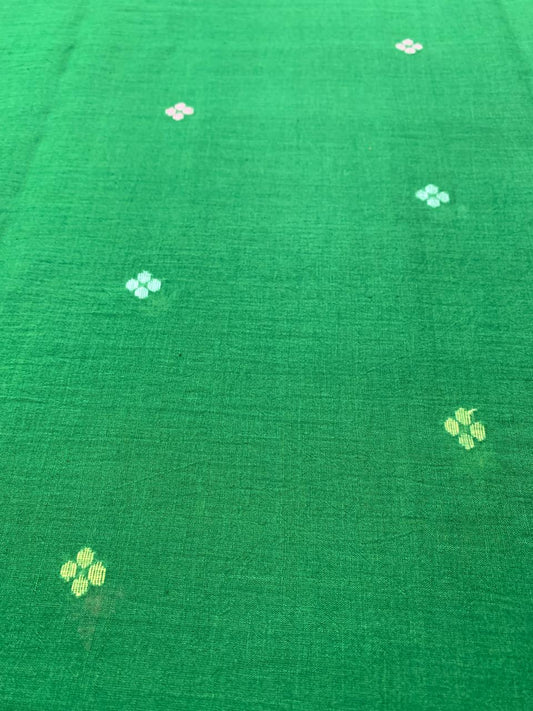 Deep Green Jamdani Handloom Cotton Fabric