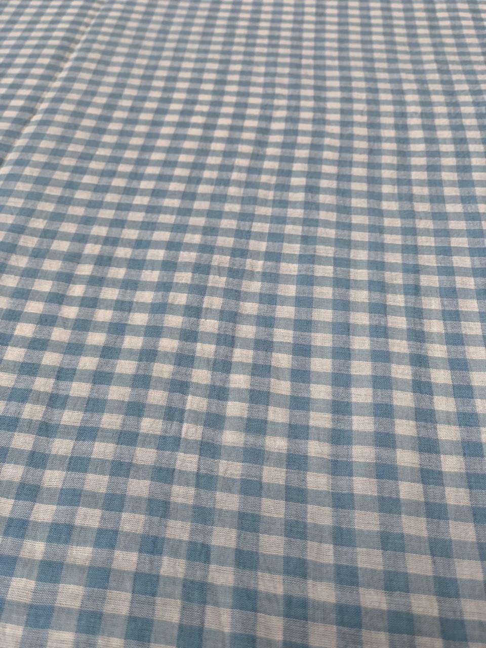 Blue And White Handloom Checks Cotton Fabric