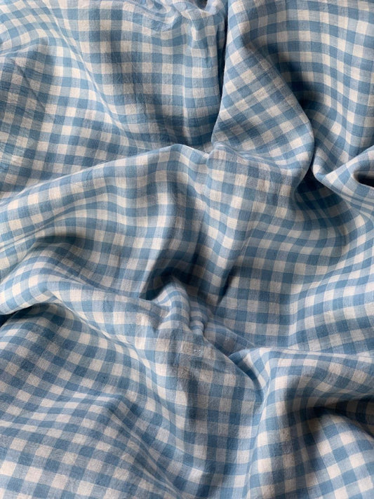 Handloom Cotton Blue And White Checks Fabric