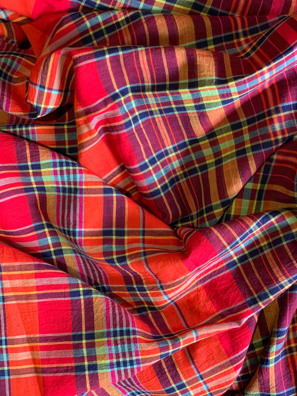 Multi Colour Checks Handloom Cotton Fabric