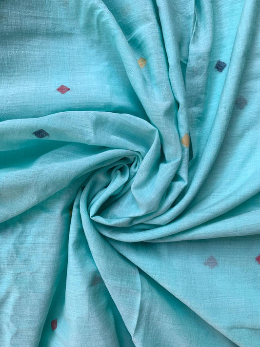 Handloom Jamdani Cotton Aqua Blue Fabric