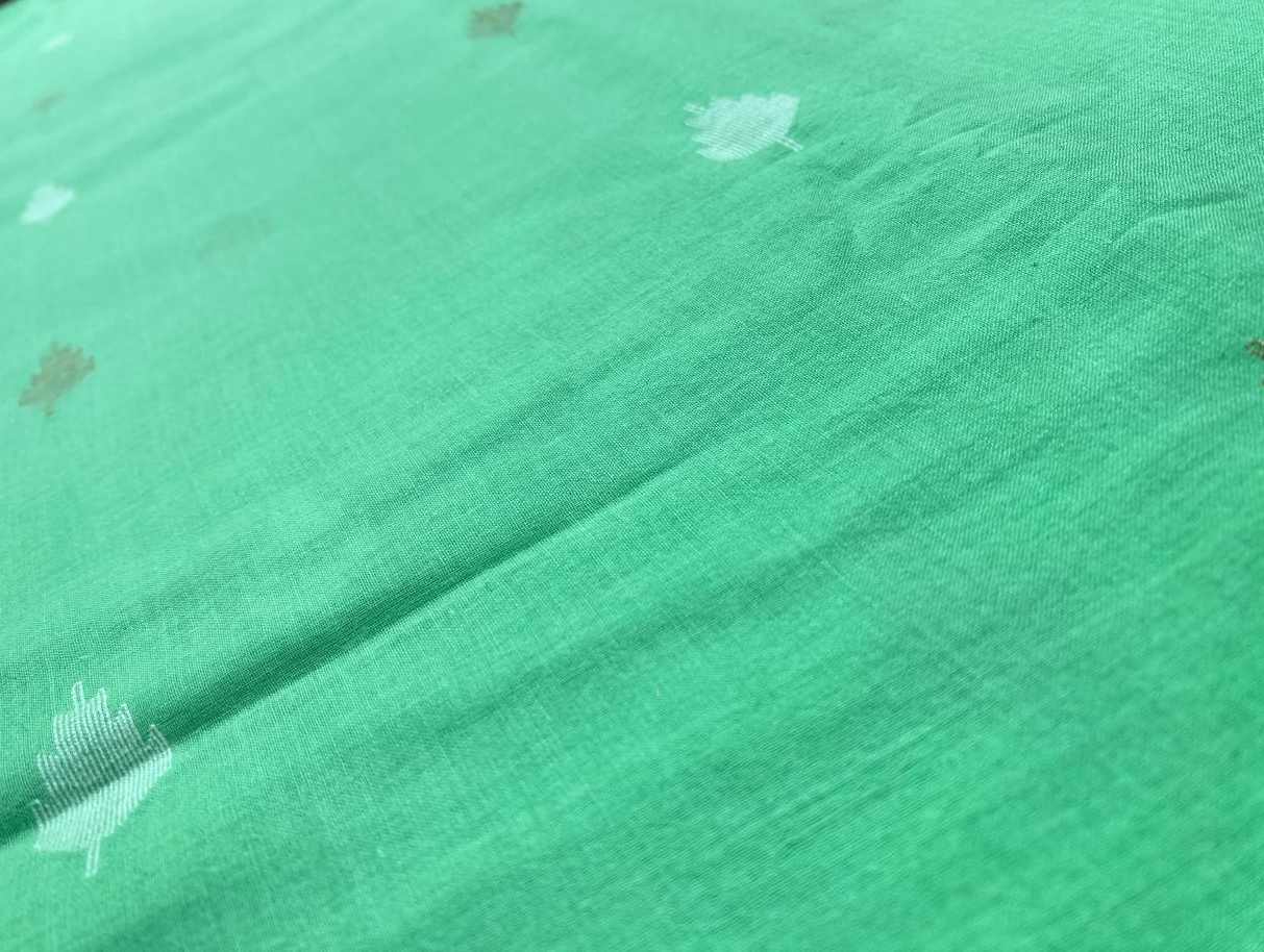 Green Zari Butta Jamdani Cotton Fabric