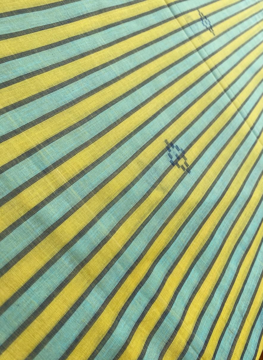 Green Blue Line Butta Jamdani Cotton Fabric