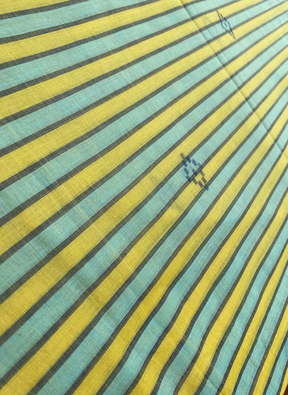 Green Blue Line Butta Jamdani Cotton Fabric