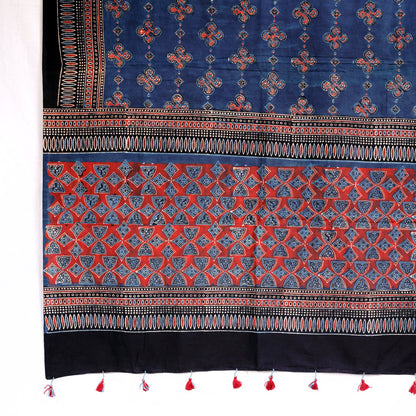Ajrakh Cotton Handblocked Printed Dupatta With Tassels – Maroon Red